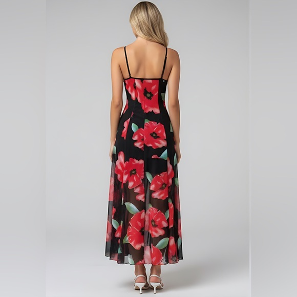 Chiffon Floral Print Overlay Hem Dress - Picture 4 of 9